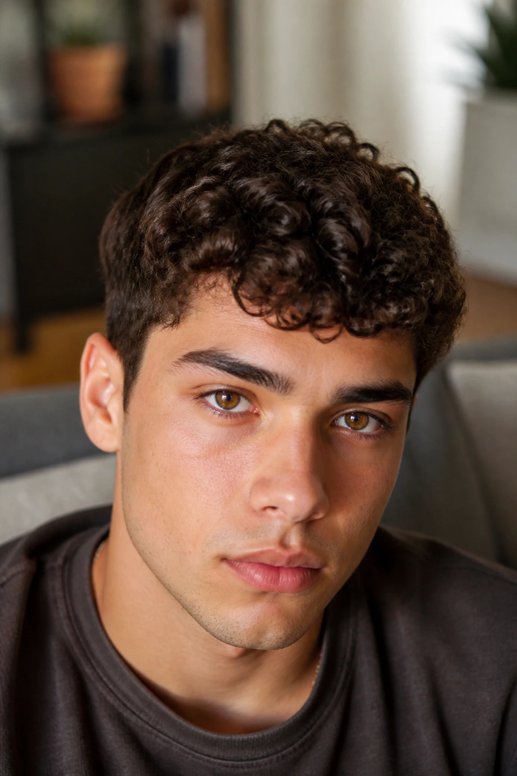Portrait of a man with curly crop and defined layers