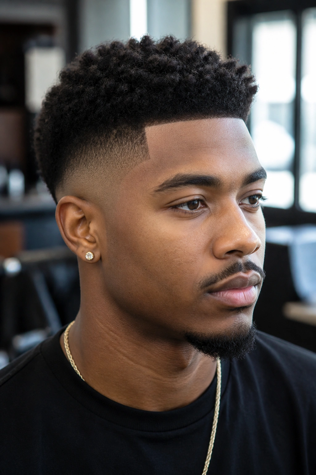Close-up of curly fade cut hairstyle on a real person