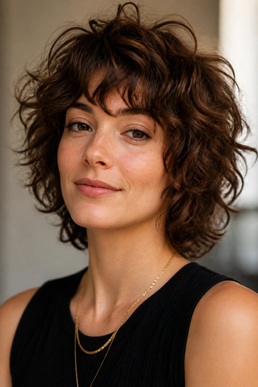 Real person with curly shag hairstyle