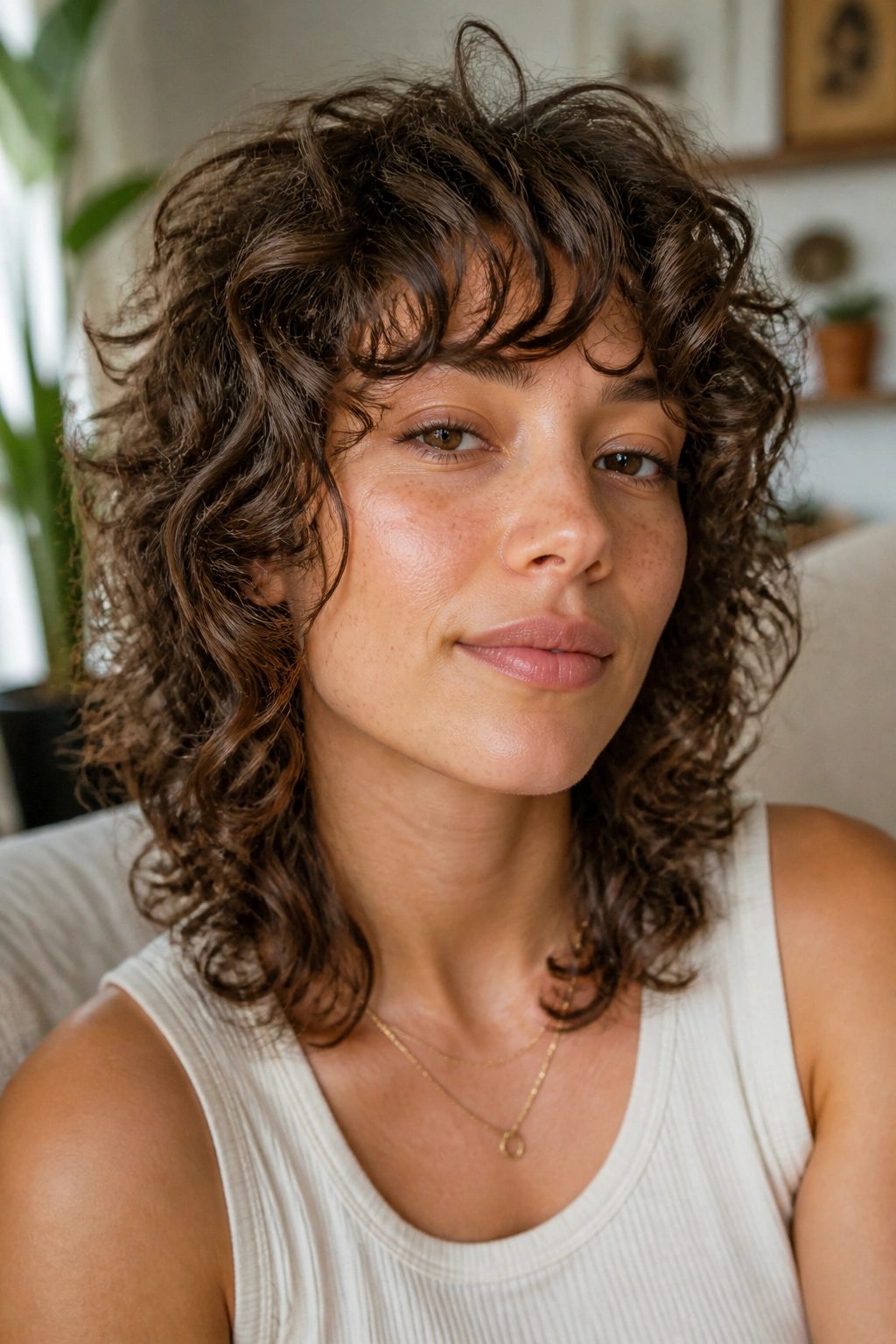 Real person with curly shag and rounded layers
