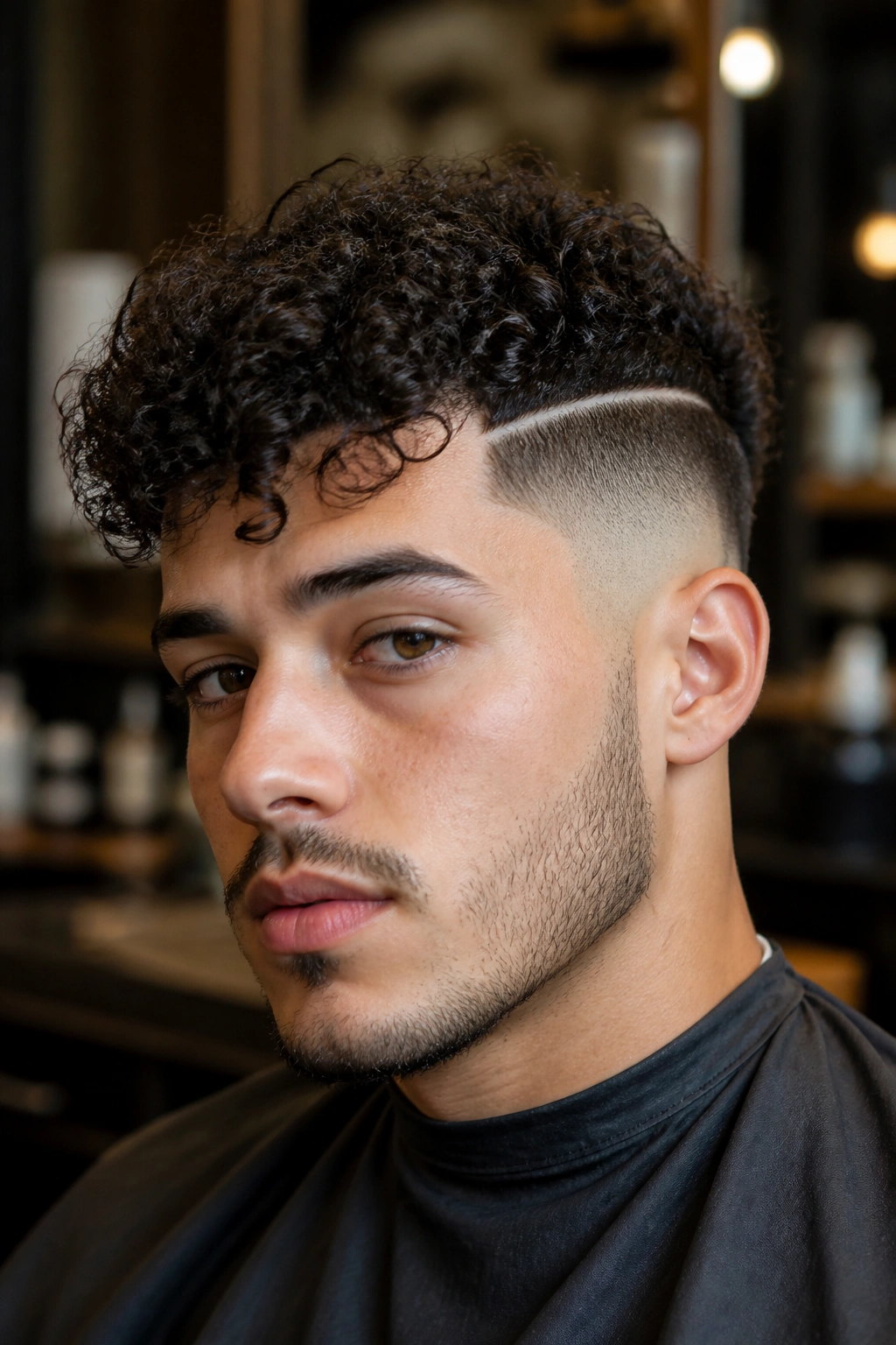 Close-up portrait of a man with curly undercut and defined curls