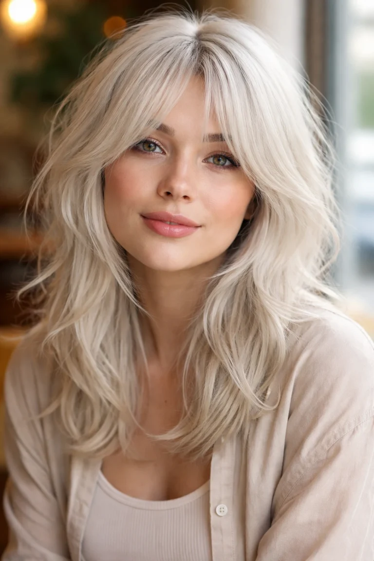 18 White Fringe Hairstyles for Round Faces