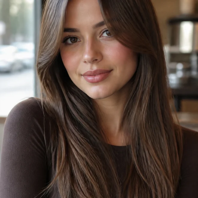 30 Long Brown Haircuts for Round Faces