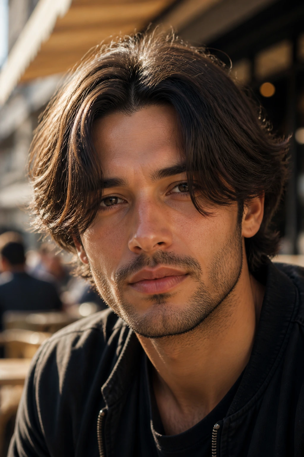 Close-up portrait of a man with curtain hair and center part