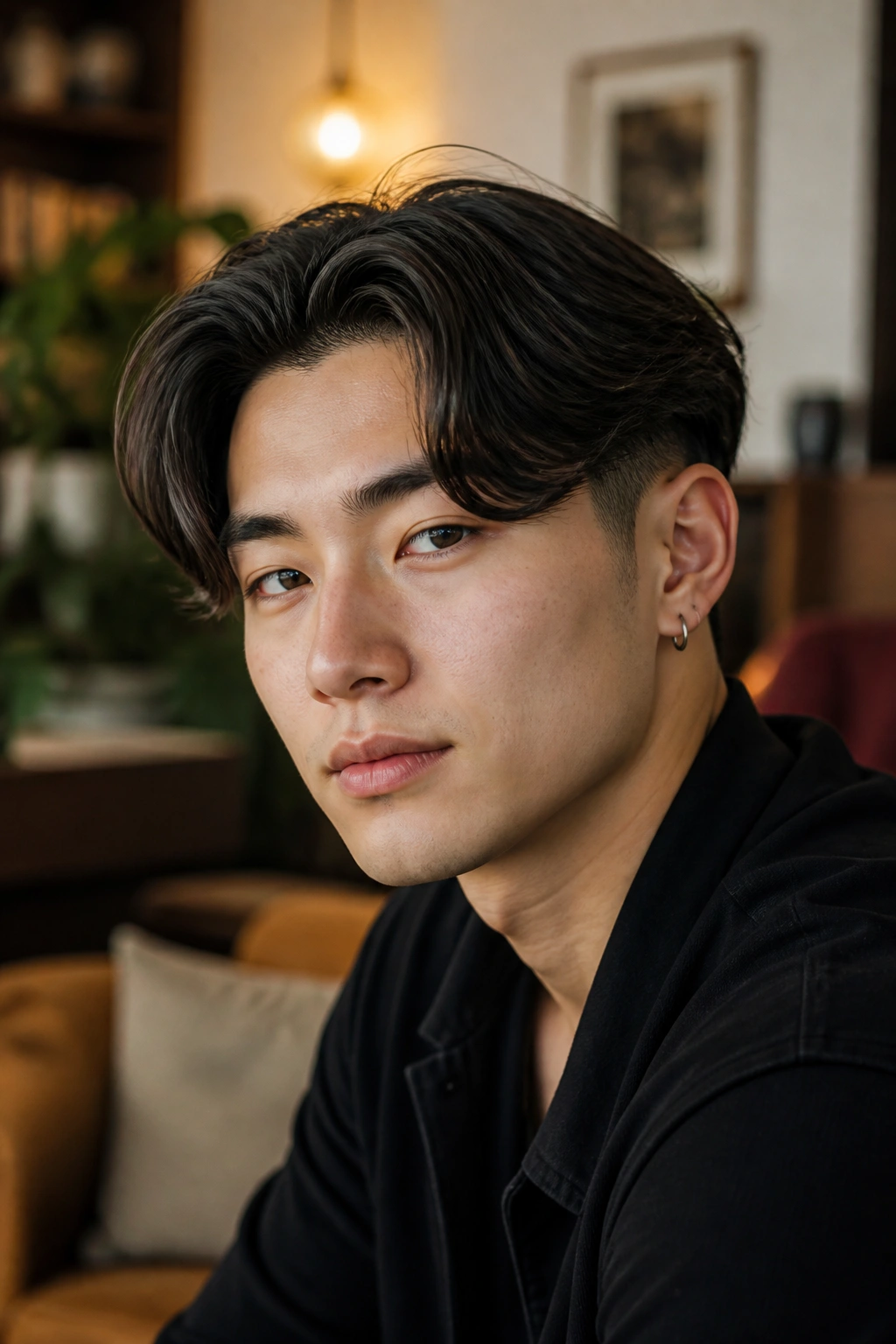 Man with curtain undercut, curtain fringe framing the face