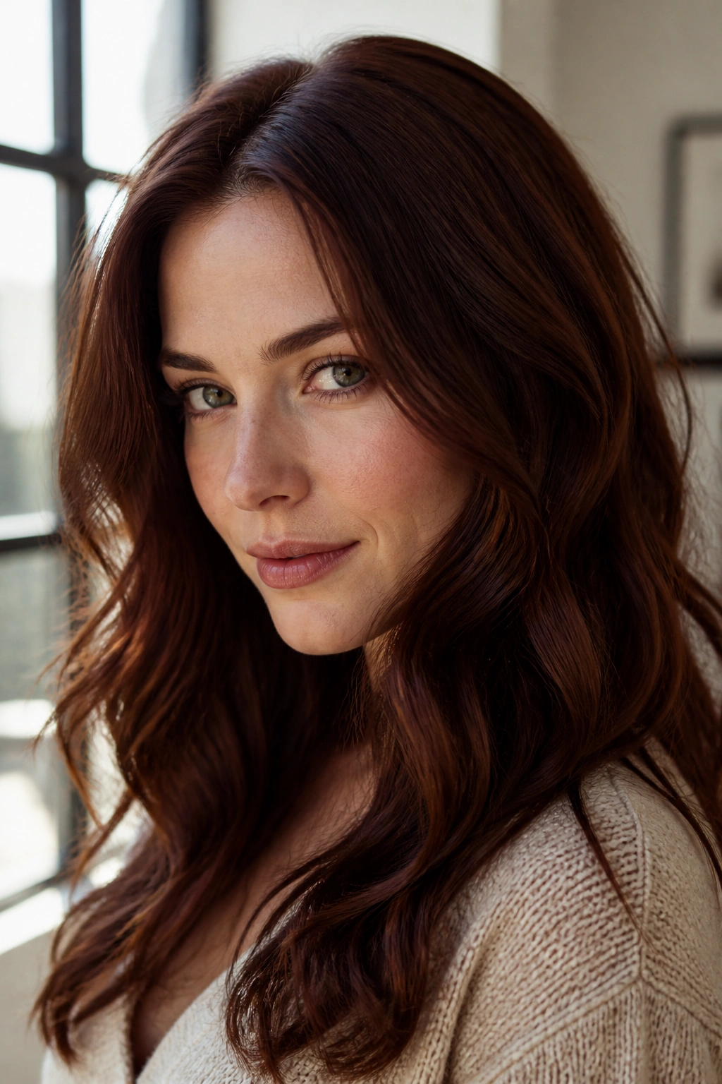Close-up of a real person with Deep Auburn Gloss hair