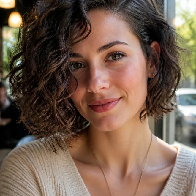 20 Short Asymmetrical Curly Hairstyles for Round Faces