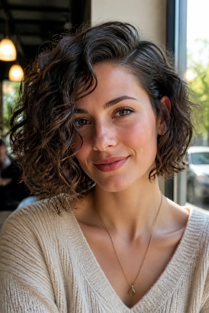 20 Short Asymmetrical Curly Hairstyles for Round Faces