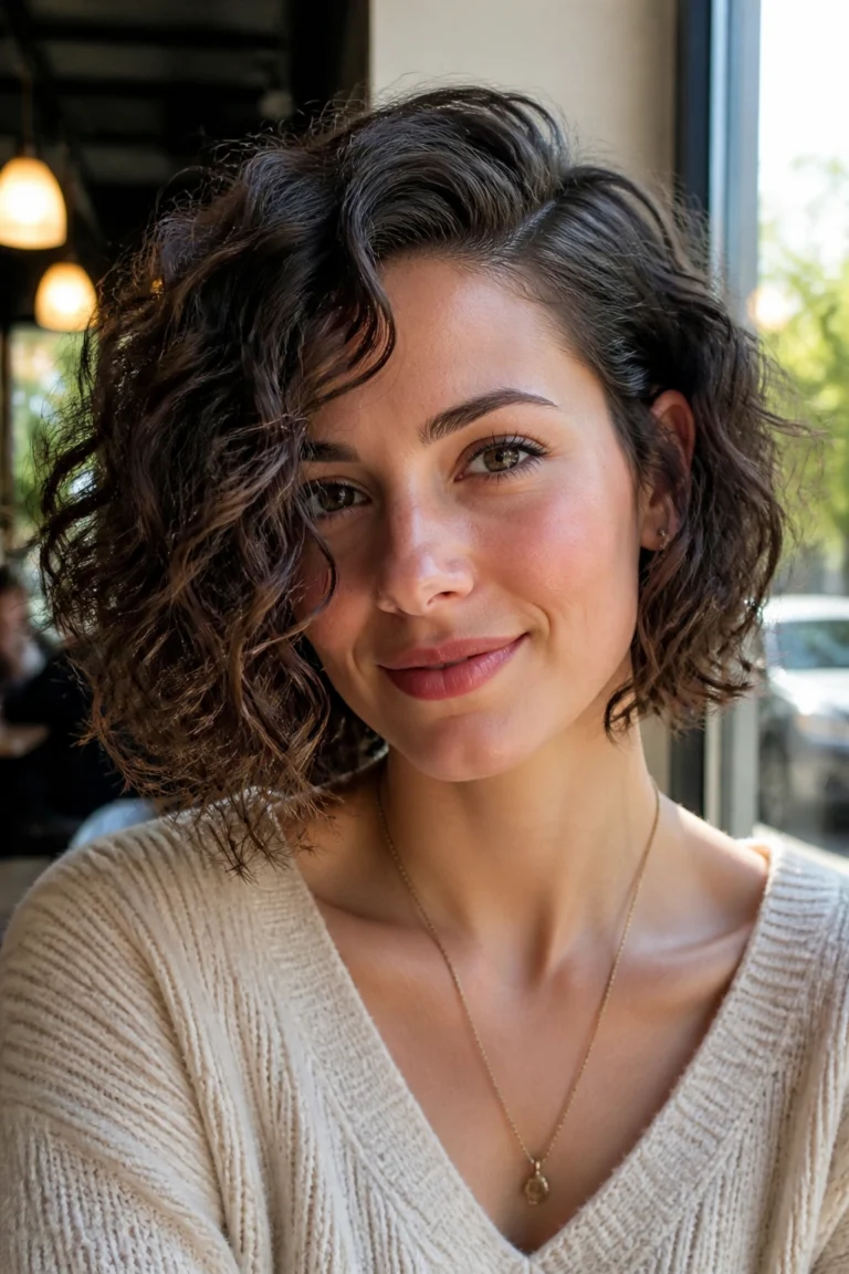 20 Short Asymmetrical Curly Hairstyles for Round Faces