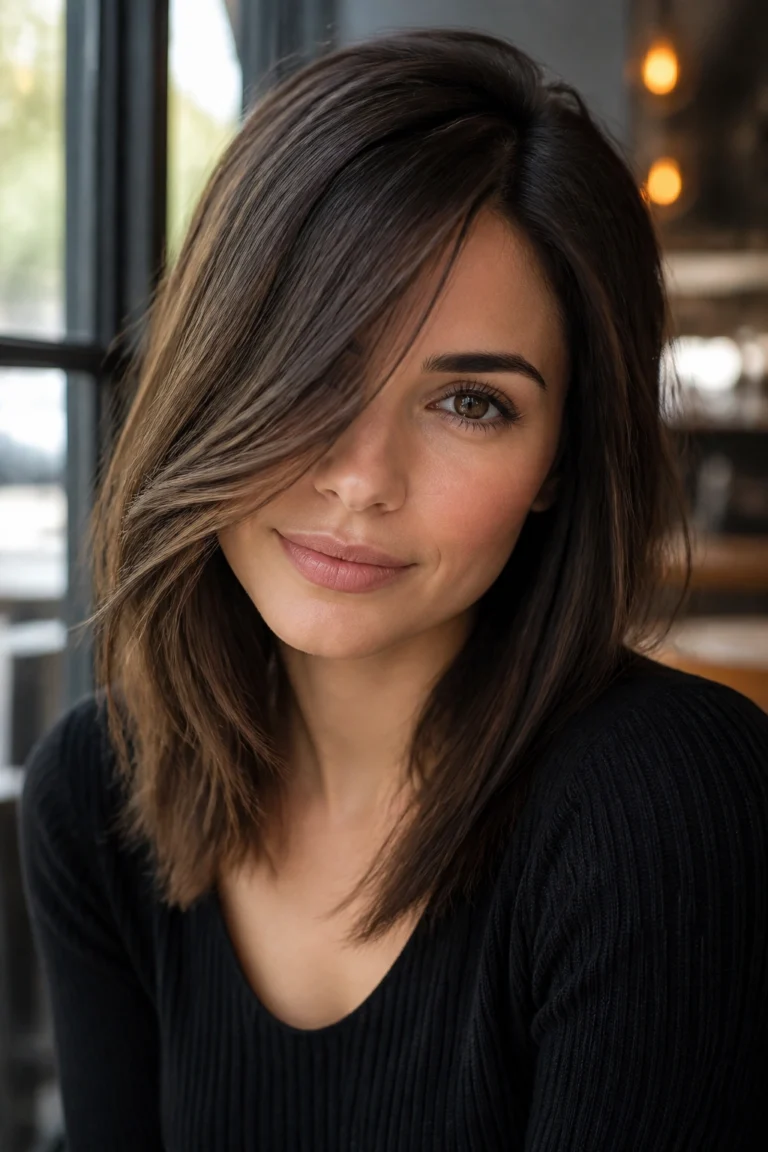 28 Side Swept Bangs Ideas for Round Faces