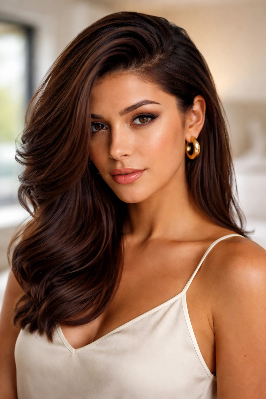 Portrait of a real person with a deep side part showing root volume