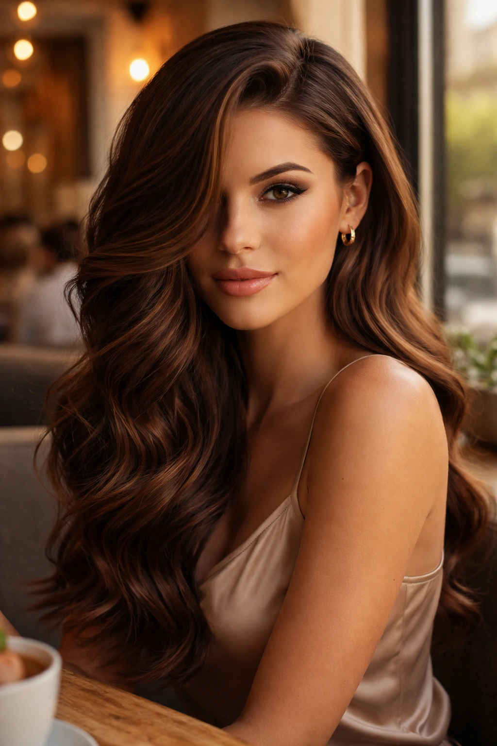 Real person with deep side part and waves covering part of forehead