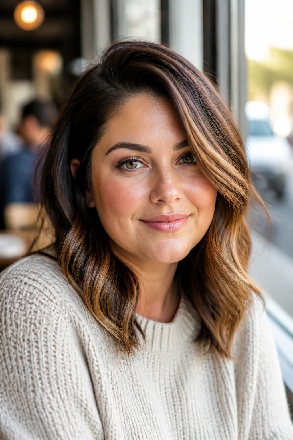 Portrait of a person with deep side-part waves.