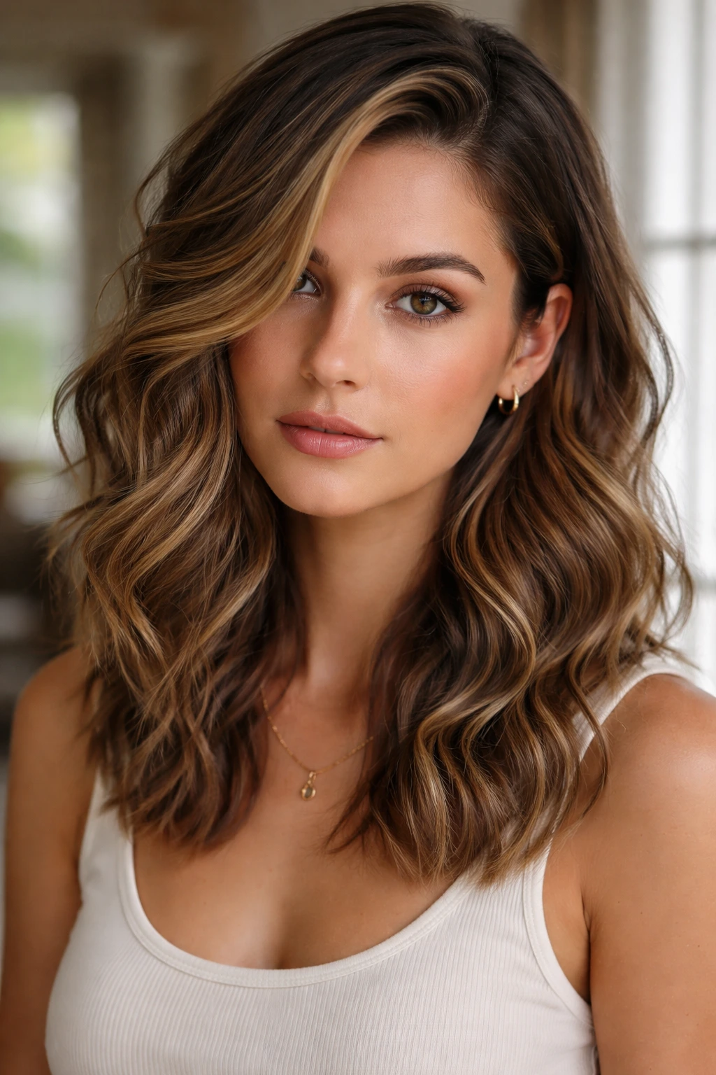 Portrait of a person with a deep side part and defined waves