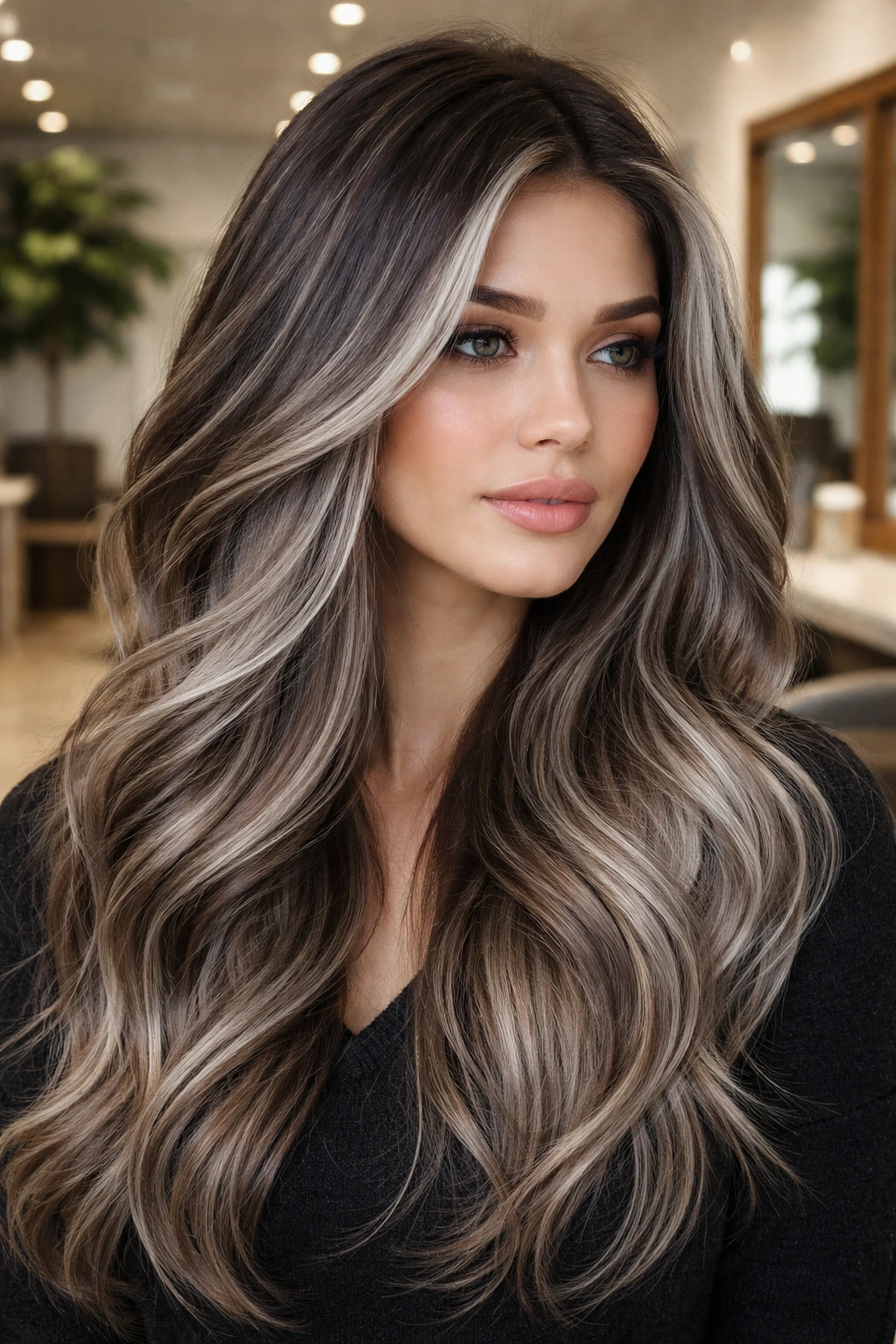Close-up of hair with dimensional ash blend across all tones