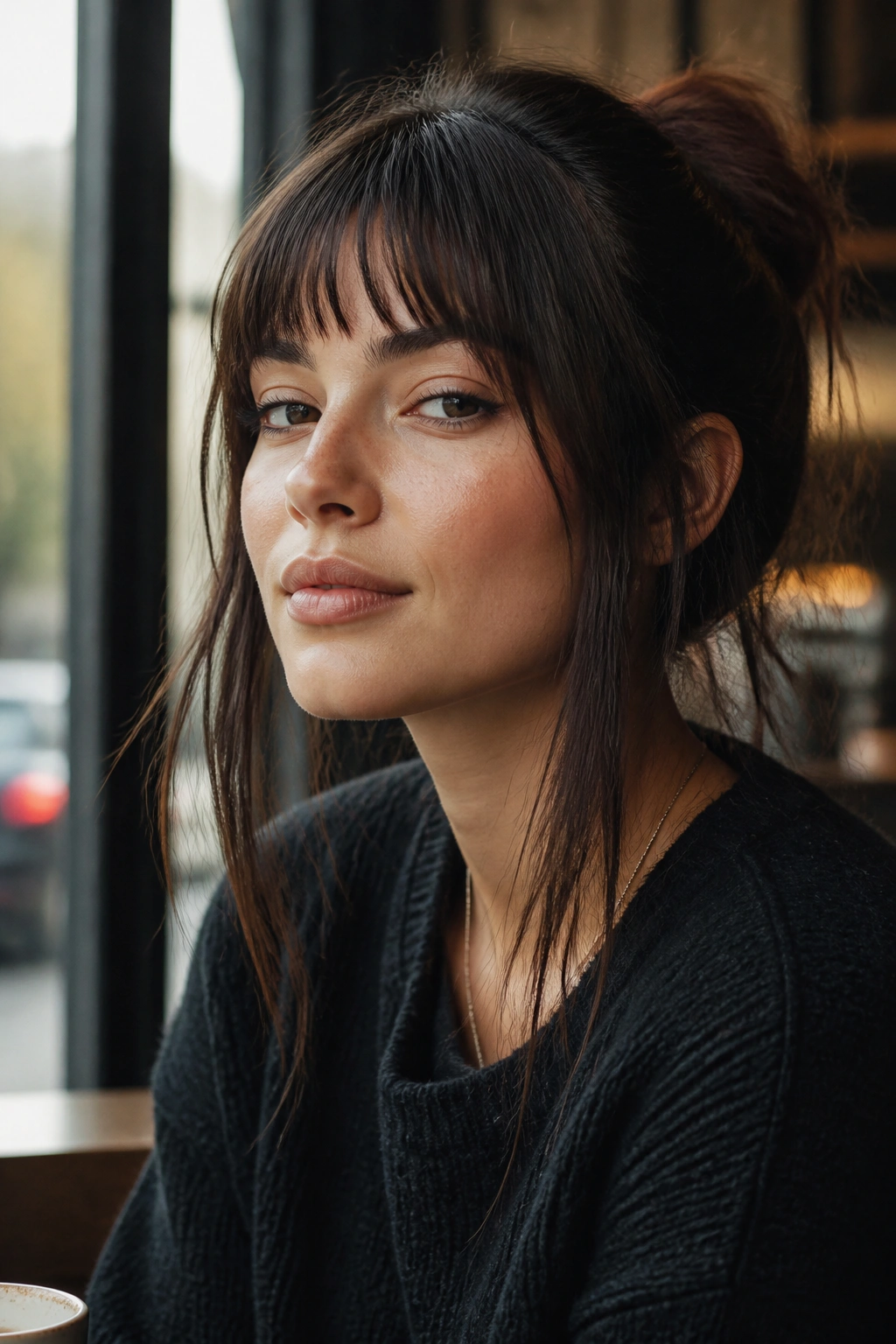Portrait of a woman with a disconnected fringe and long lengths