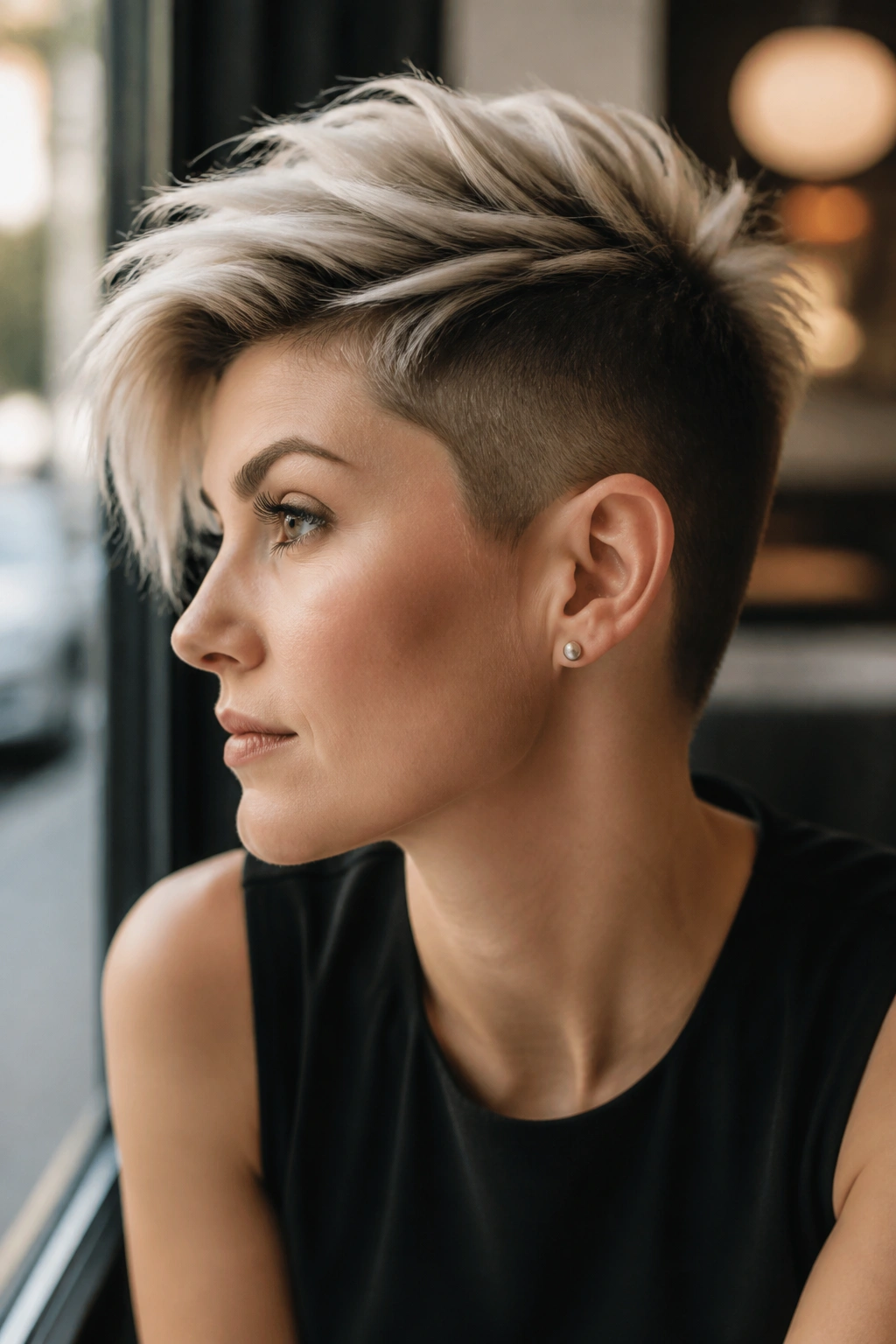 Close-up of a real woman with a disconnected pixie and a long crown