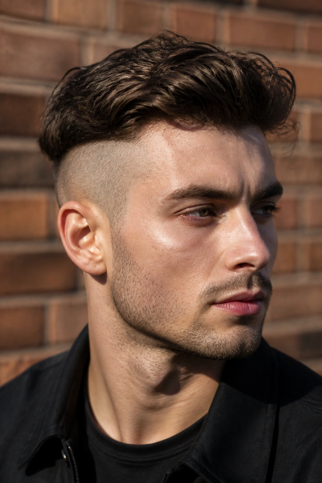 Man with a disconnected undercut in an urban setting