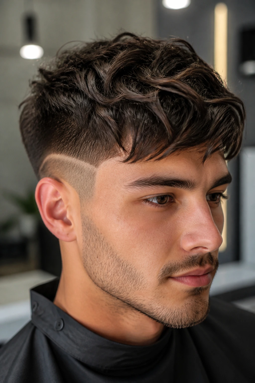 Portrait of a man with a disconnected undercut and layered top