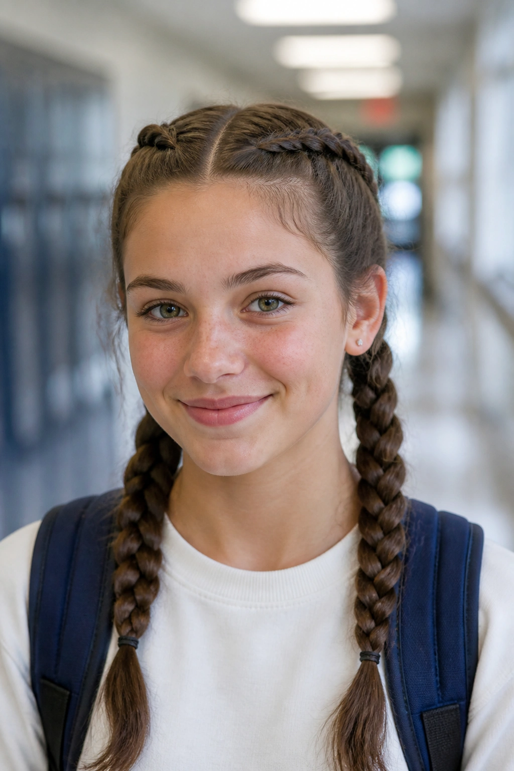 Close-up of a real person with two Dutch braids.