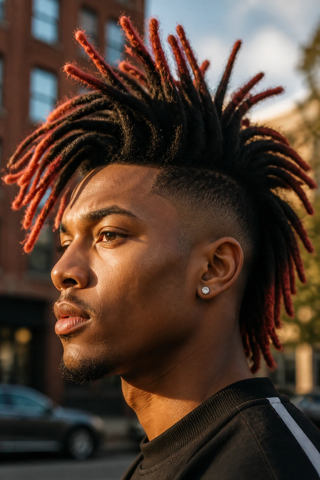 Real person with dyed tip dreadlock mohawk