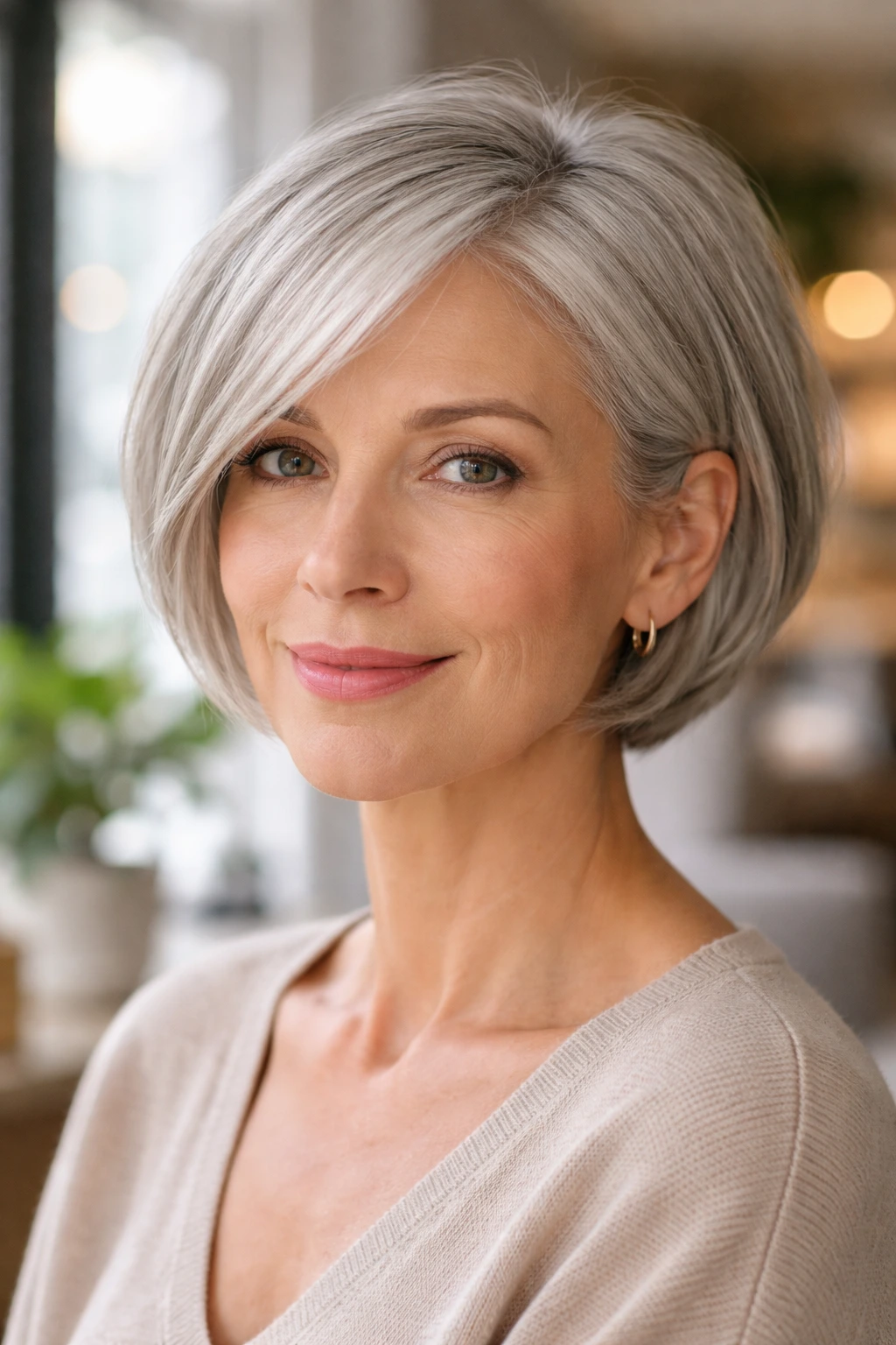 Close-up of a person with an ear-length bob