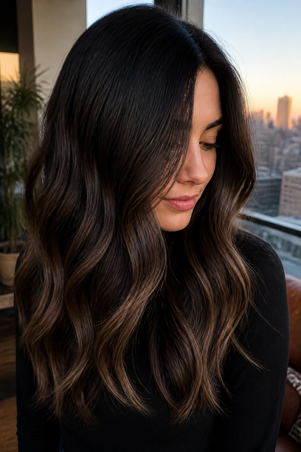 Portrait of person with espresso balayage hair