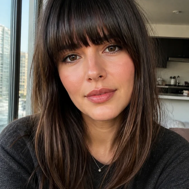 28 Straight Bangs Ideas for Round Faces