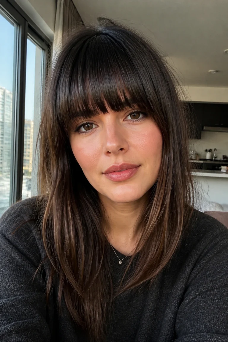 28 Straight Bangs Ideas for Round Faces