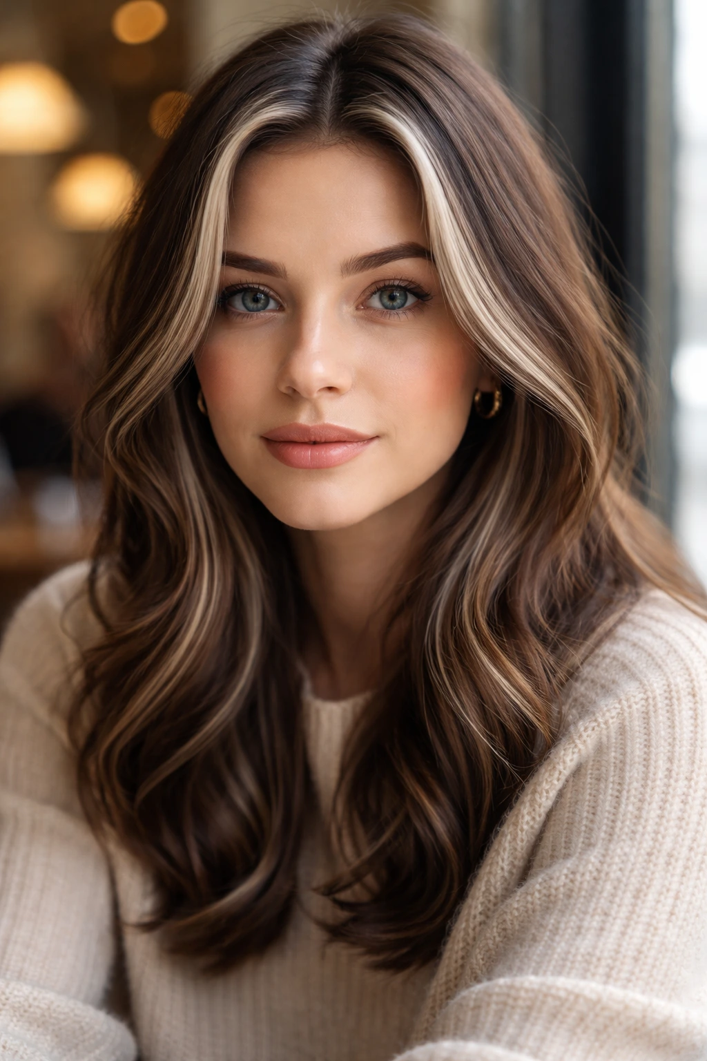 Close-up of Face-Framing Chestnut With Frosted Strips on a real person