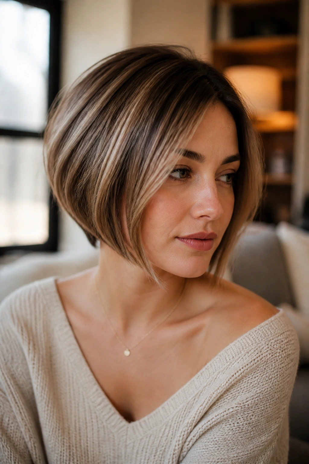 Close-up of a woman with chin-length front-framing bob