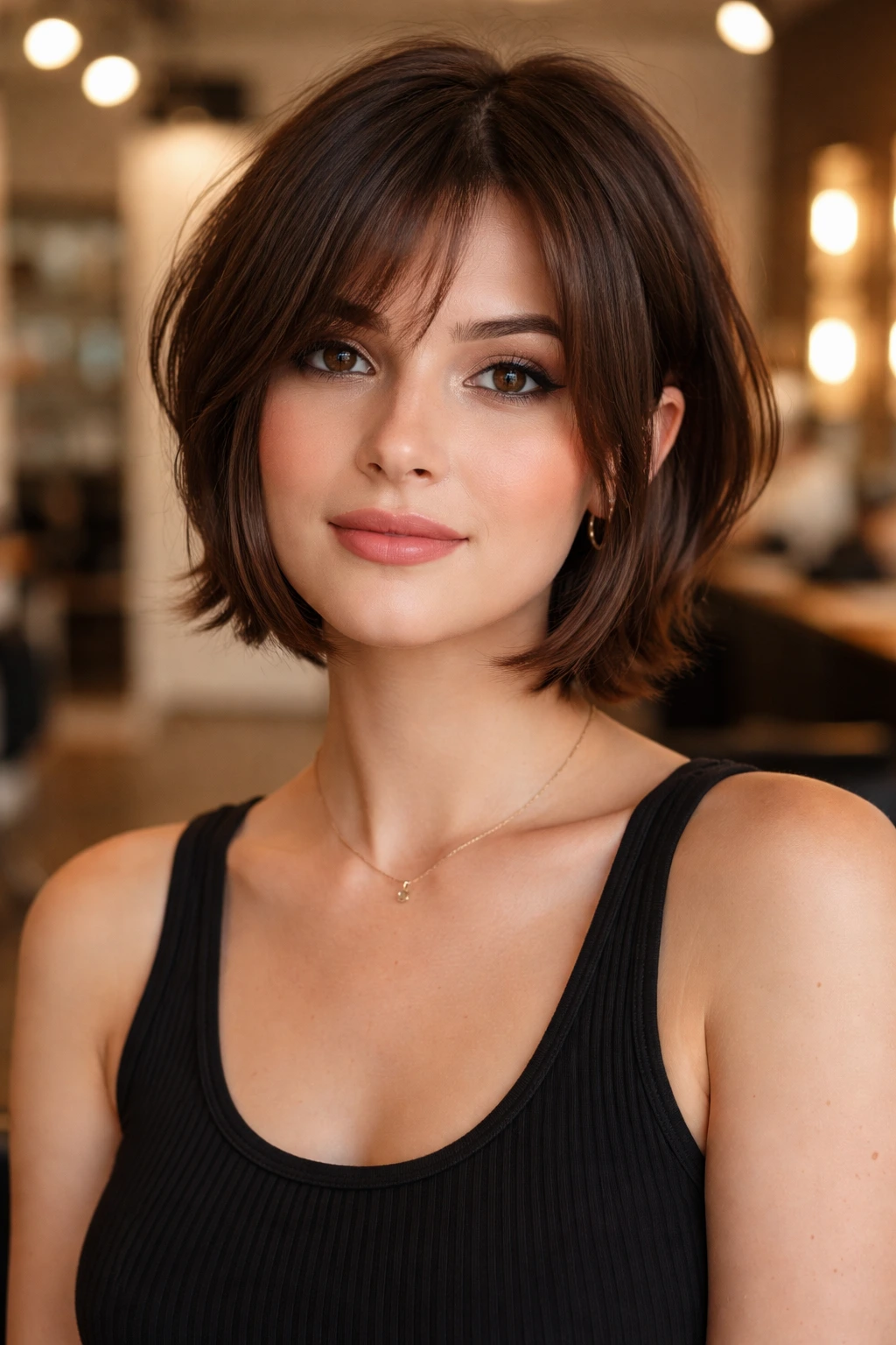 Face-framing crop close-up portrait in salon