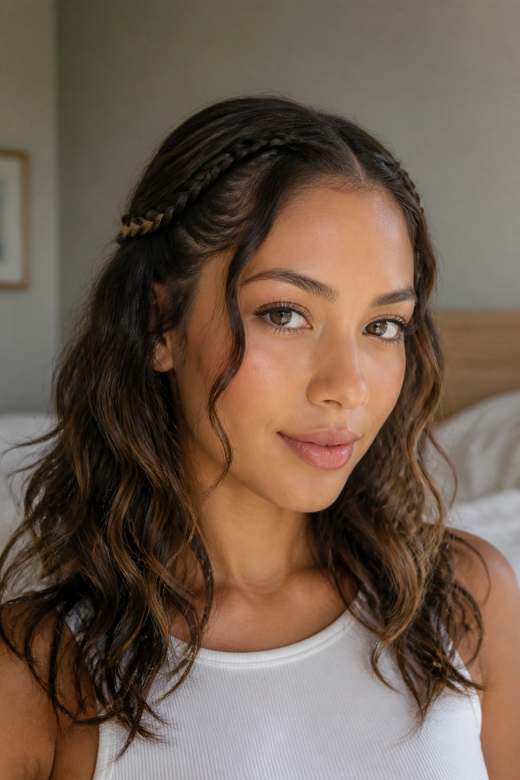 Real woman with face-framing mini braids