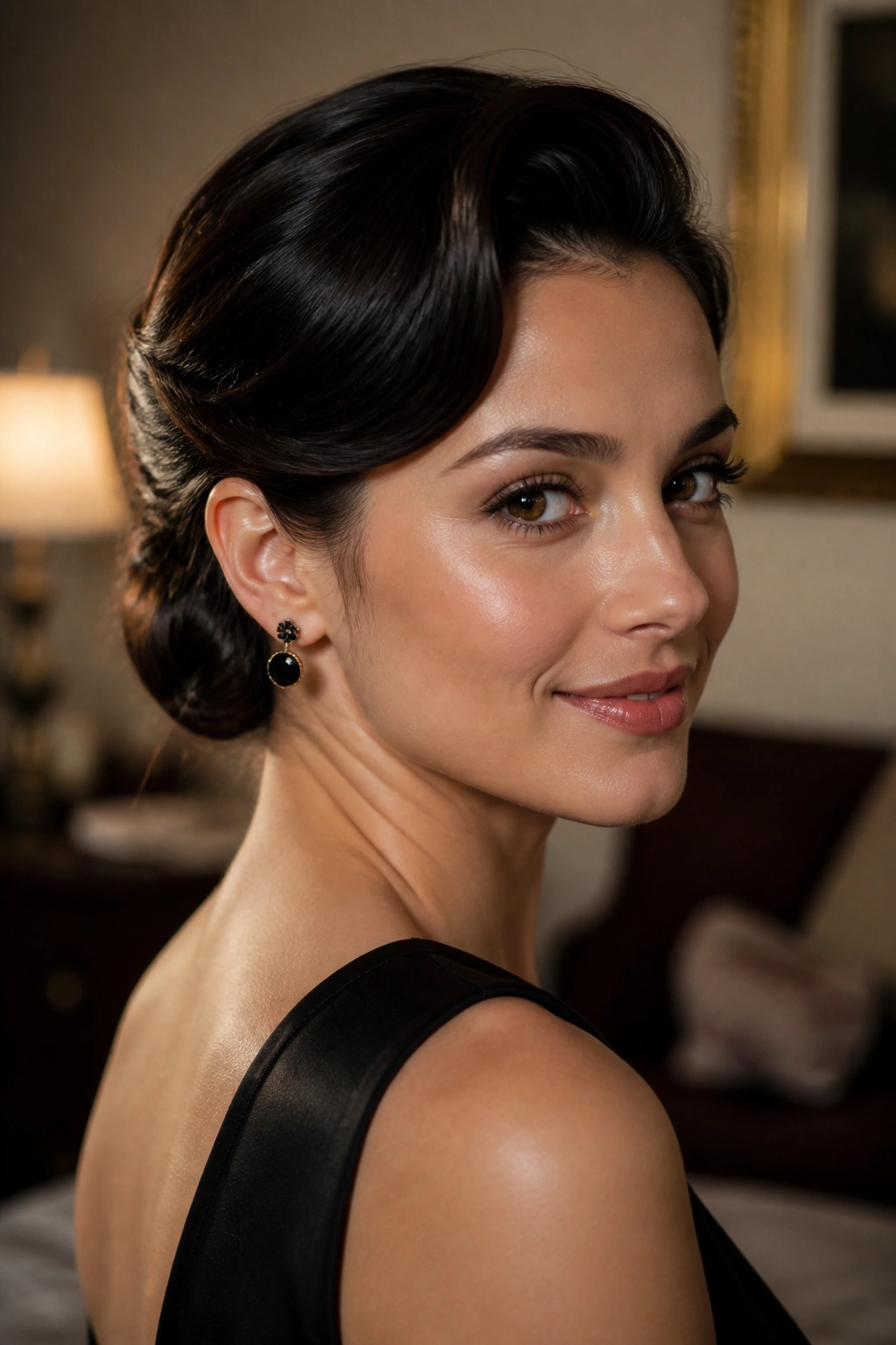 Close-up of a real woman with a faux bob hairstyle