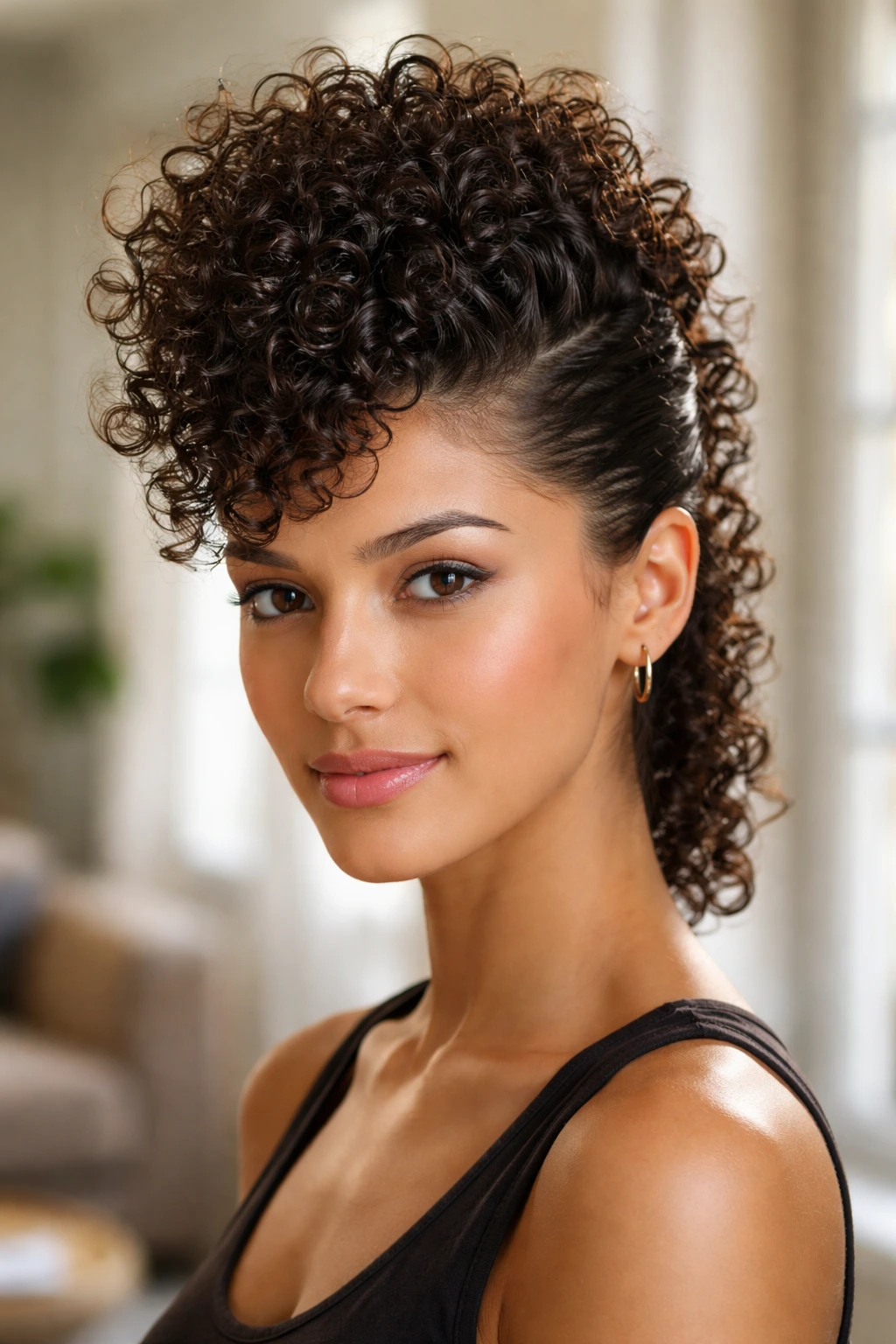 Portrait of a real person with a faux hawk hairstyle.