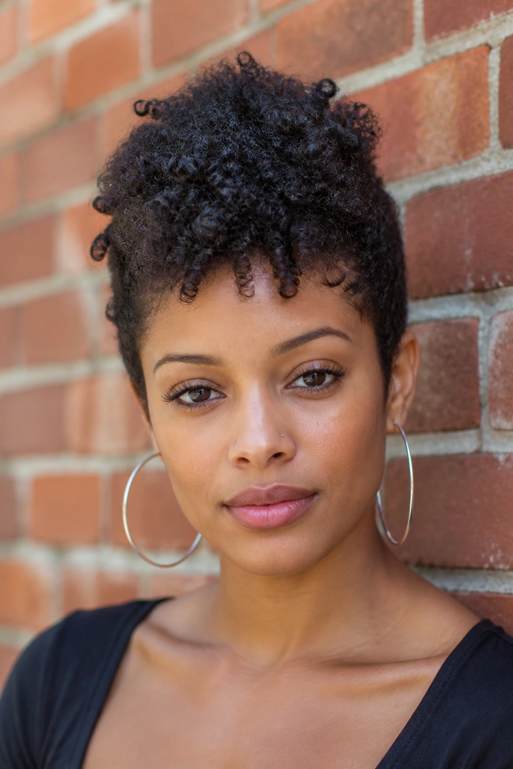 Real person with a curly faux hawk showing a raised center ridge