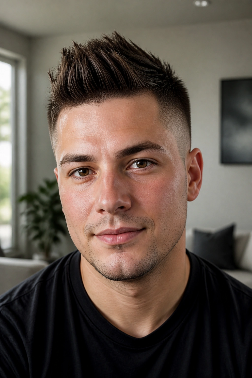 Real person with soft faux hawk hairstyle