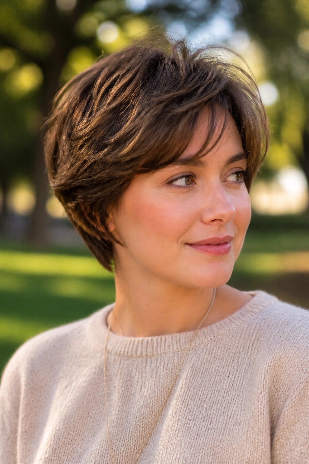 Real person with a feathered pixie-bob hairstyle