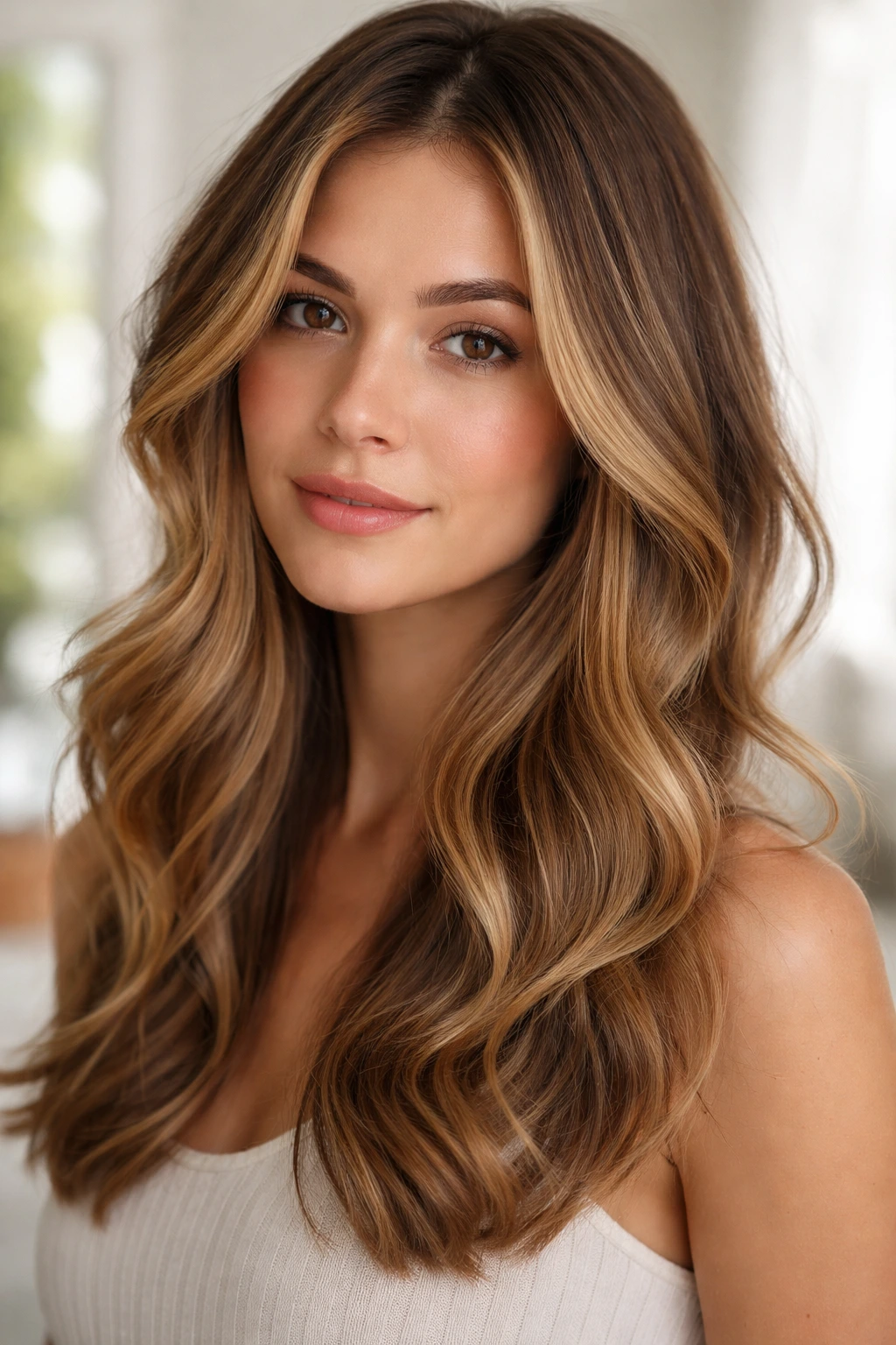 Close-up of real person with fine hair showing honey balayage highlights adding depth.