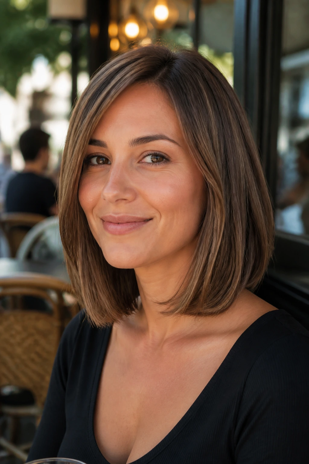 Close-up of a real person with a collarbone-length fine-hair midi cut that appears fuller.