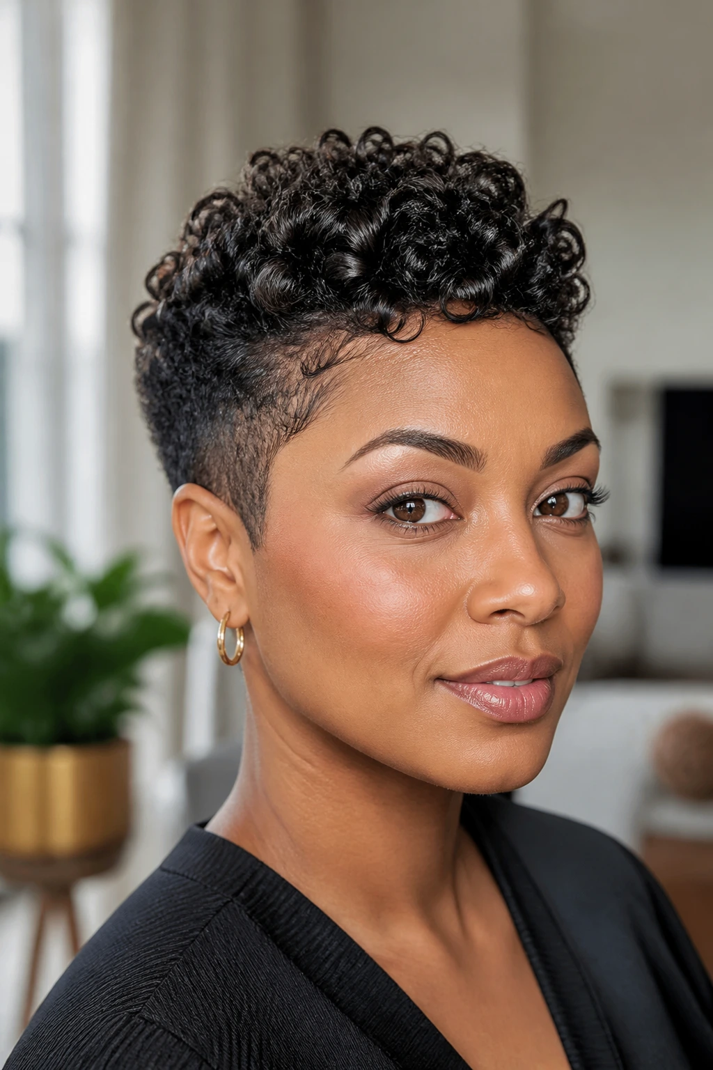 Close-up of finger-coiled tapered pixie on a real person