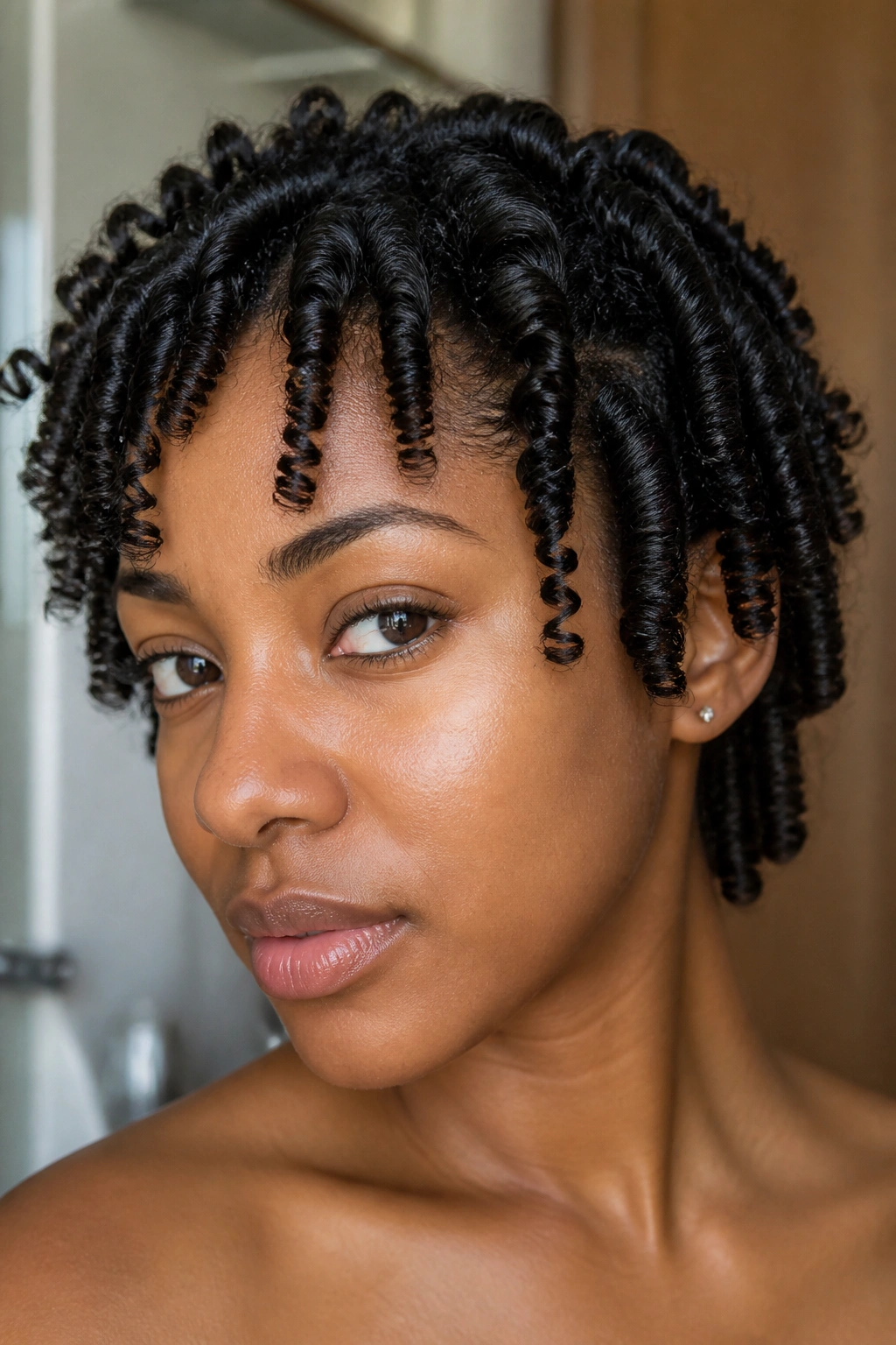 Close-up of a real person with defined finger coils