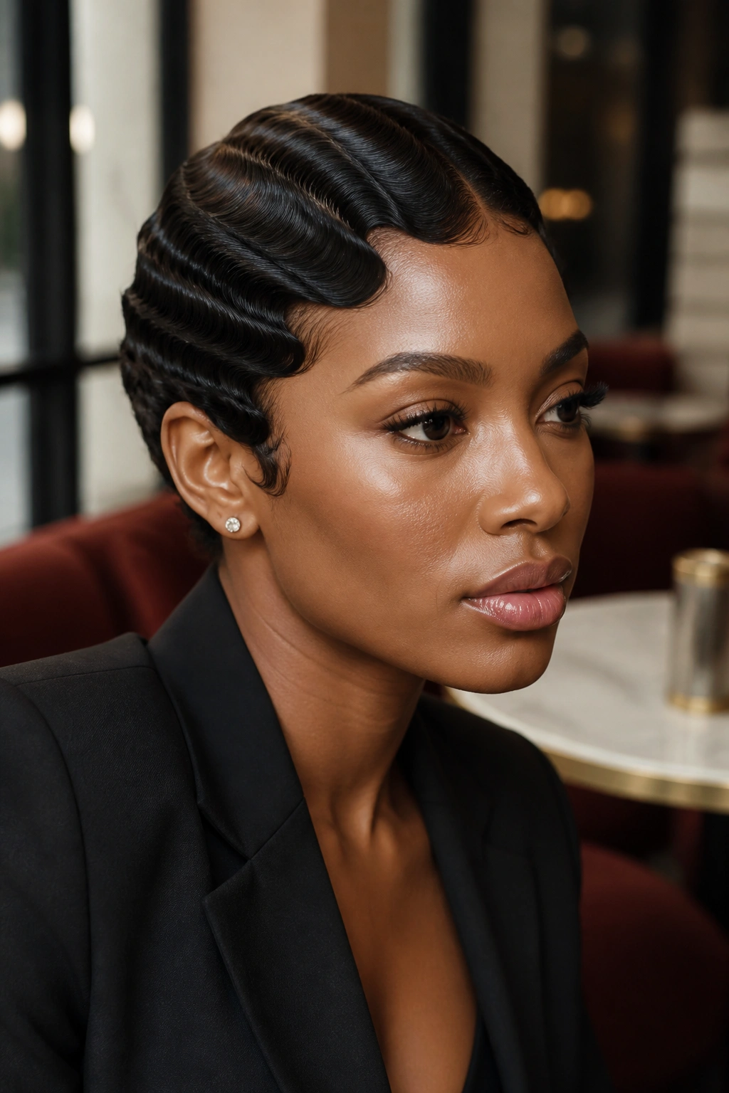Real woman with finger waves hairstyle in chic setting