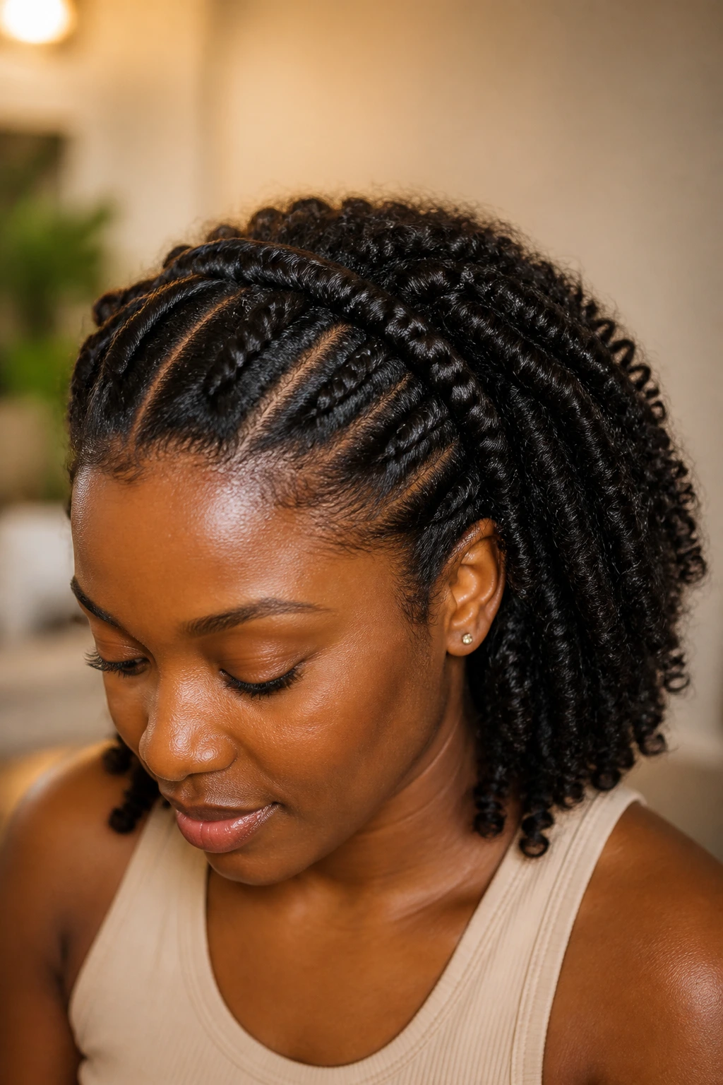 Real person with chunky flat-twist crown hairstyle