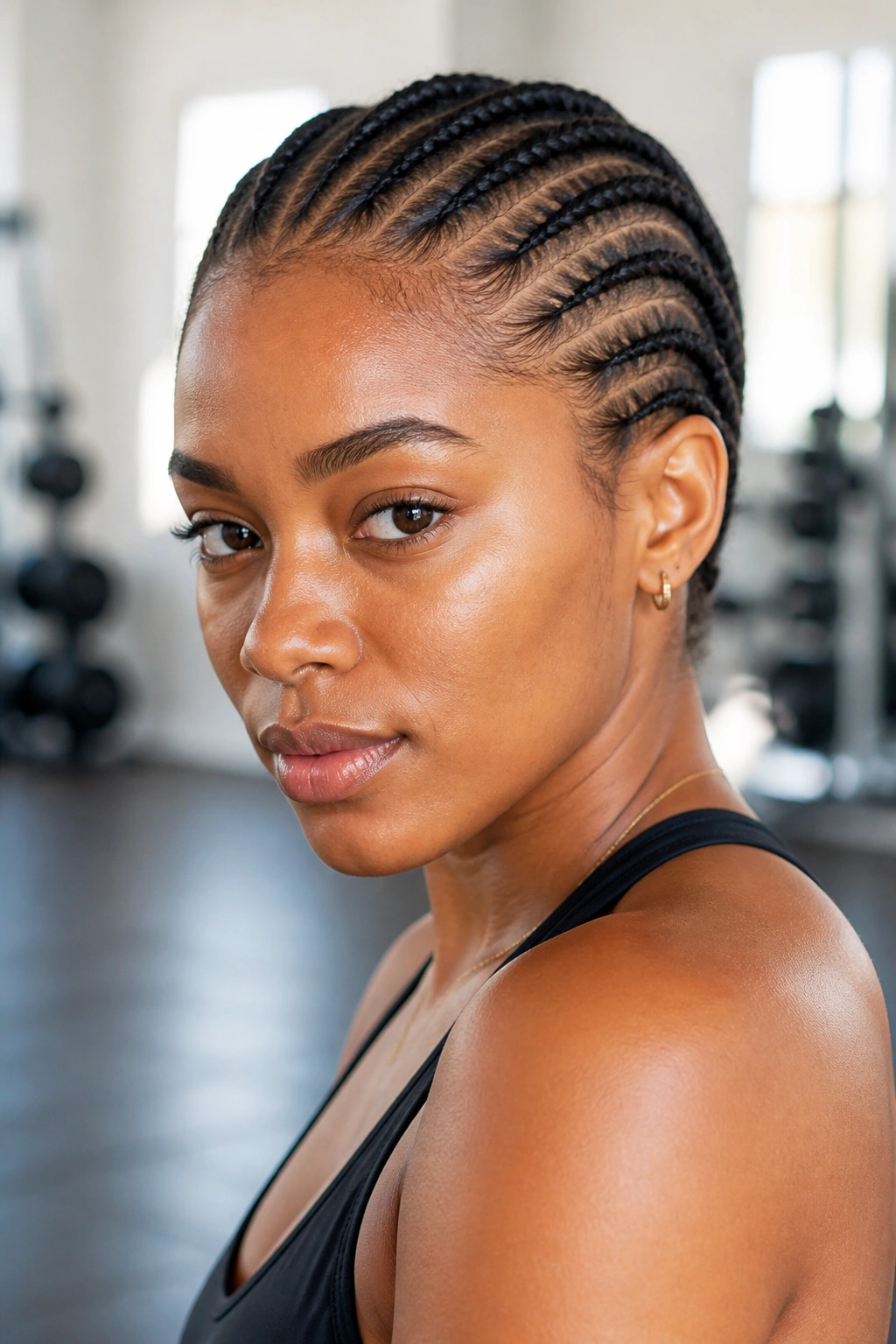 Close-up of a real person with flat twists straight back