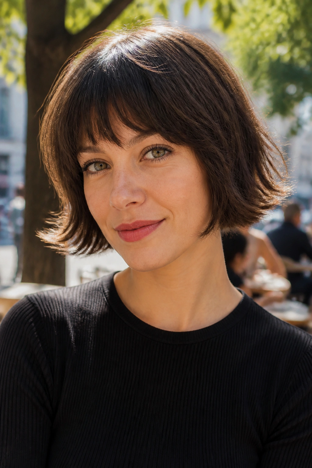Portrait of a woman with flippy bob outward tips