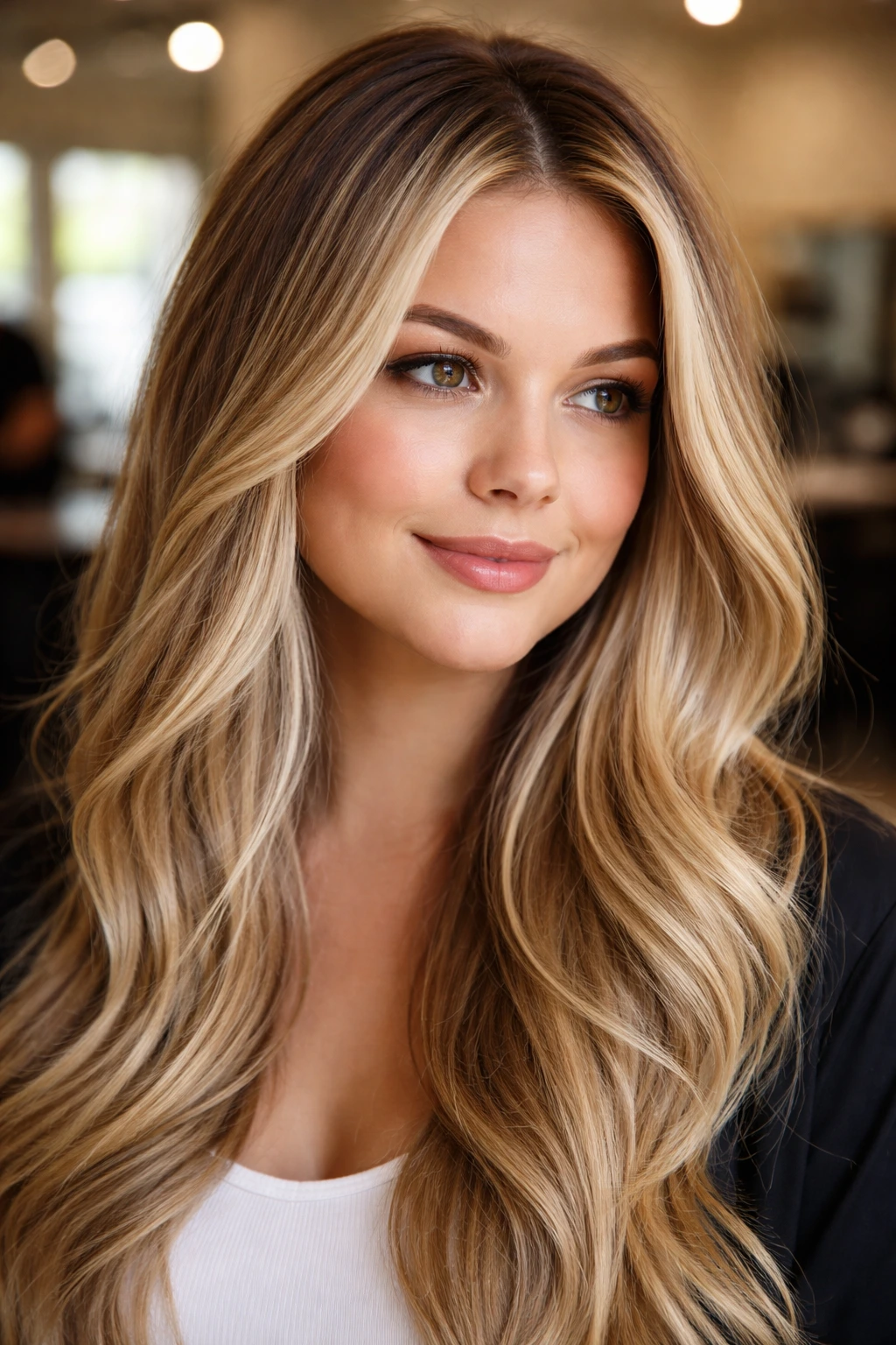 Close-up of a woman with foilyage lift at the hairline giving brighter frame