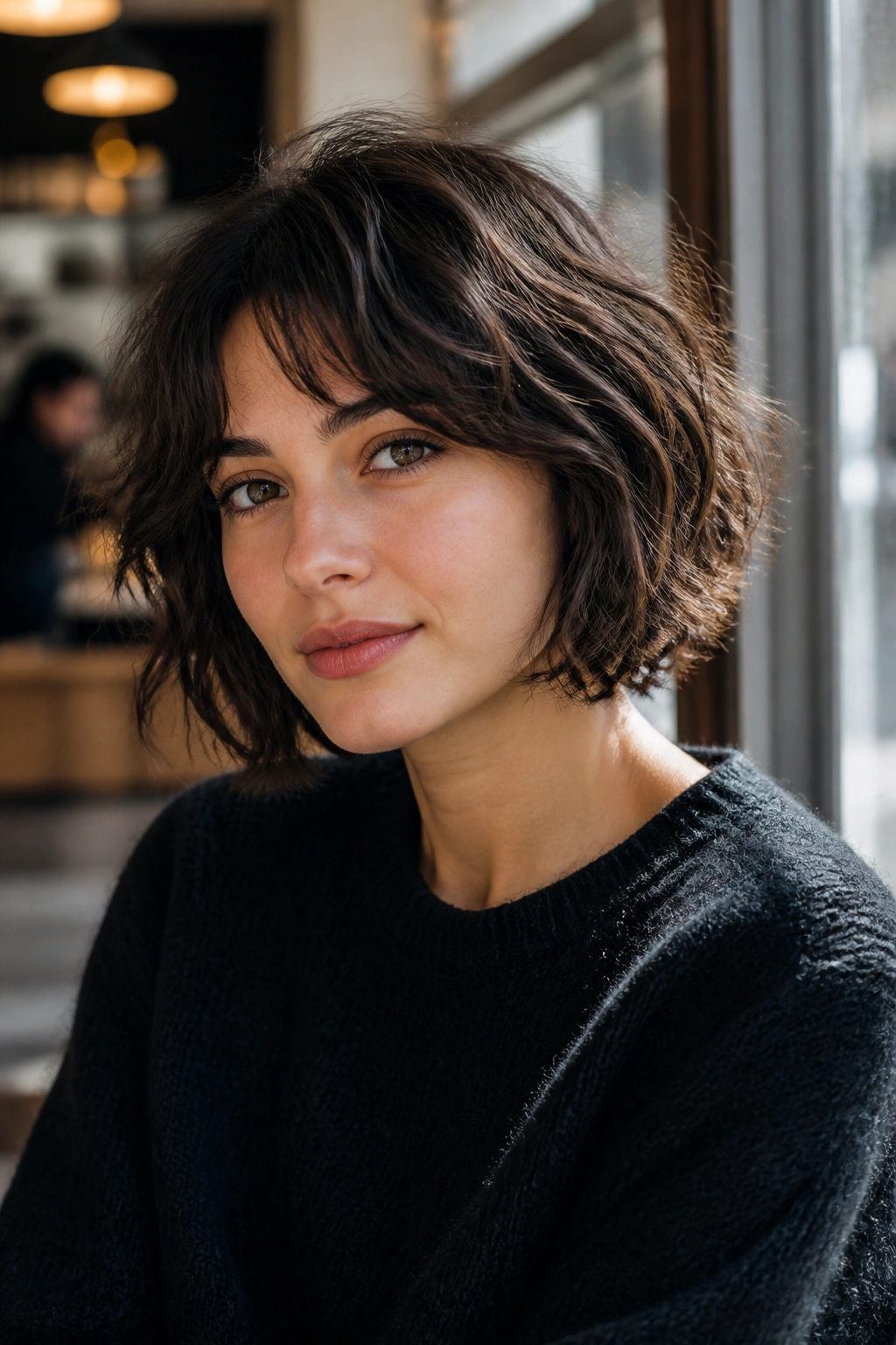 Close-up of a French bob with soft uneven waves on a real person