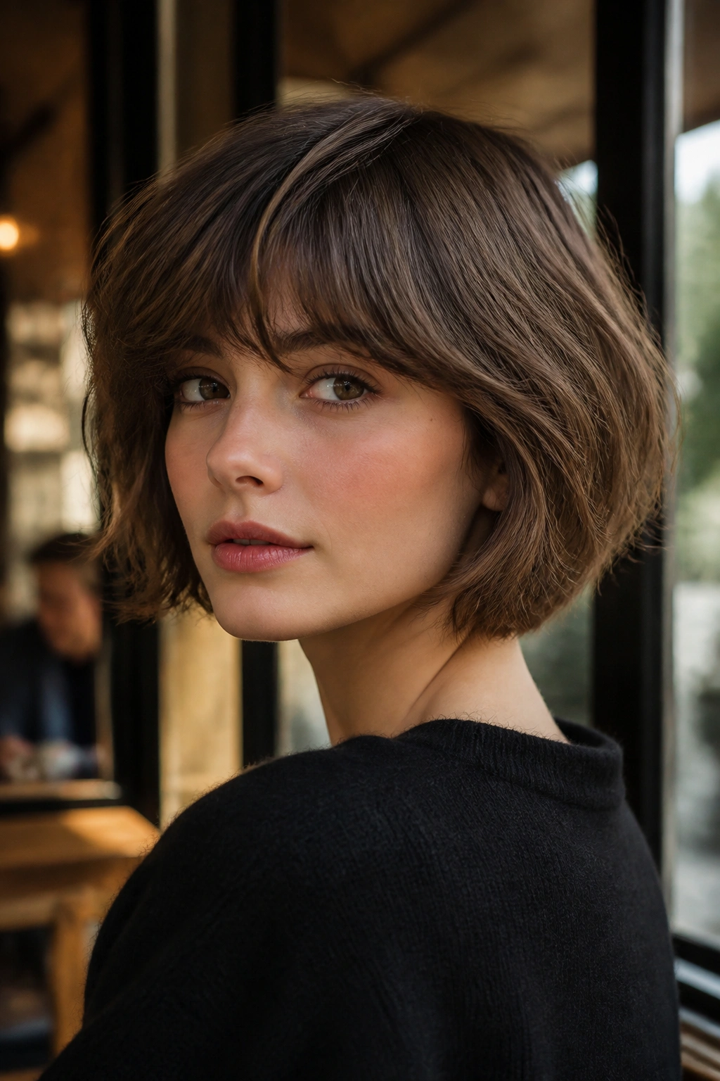 Close-up of a woman with French-Girl Bob with Micro Layers