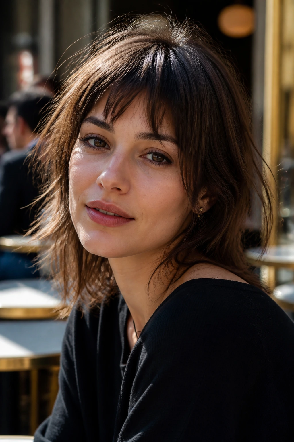 Portrait of a real woman with a French-girl choppy fringe